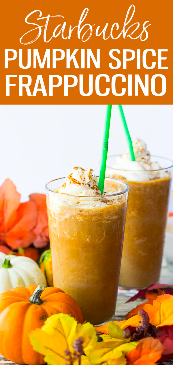 These Pumpkin Spice Frappuccinos are a tasty spin on a fall fave, especially if you love iced coffee – and you won't even need to go to Starbucks! #starbucksrecipes #pumpkinspice