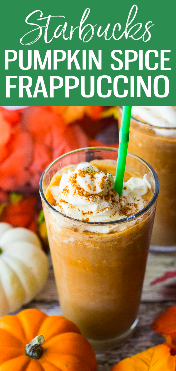 These Pumpkin Spice Frappuccinos are a tasty spin on a fall fave, especially if you love iced coffee – and you won't even need to go to Starbucks! #starbucksrecipes #pumpkinspice
