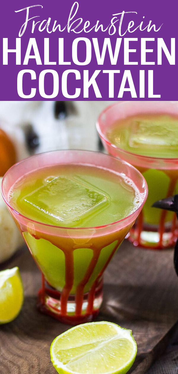 This Sour Frankenstein Halloween Cocktail is perfect for your spooky party – it’s really just a cucumber margarita in disguise! #halloweencocktails #frankenstein