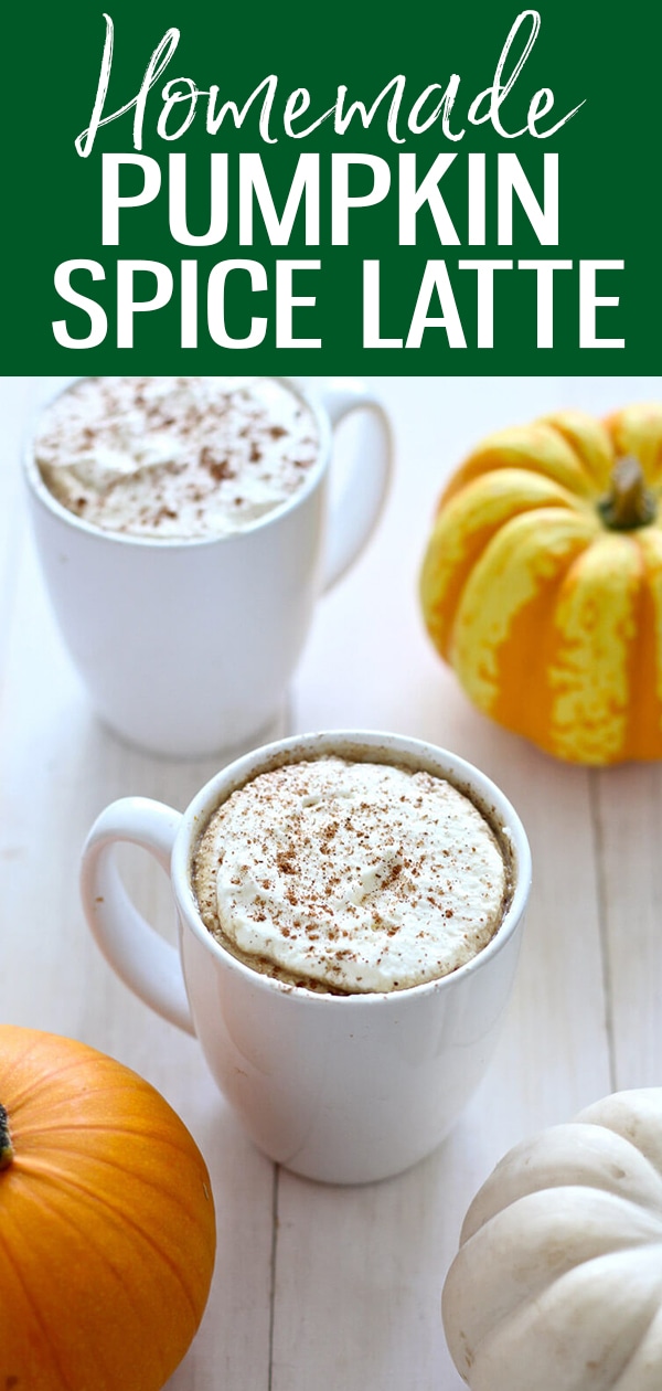 These Pumpkin Spice Lattes are just like the Starbucks drink - this version is made with real pumpkin puree and less sugar. The pumpkin spice blend lasts up to 3 months too! #pumpkinspicelatte #starbucks