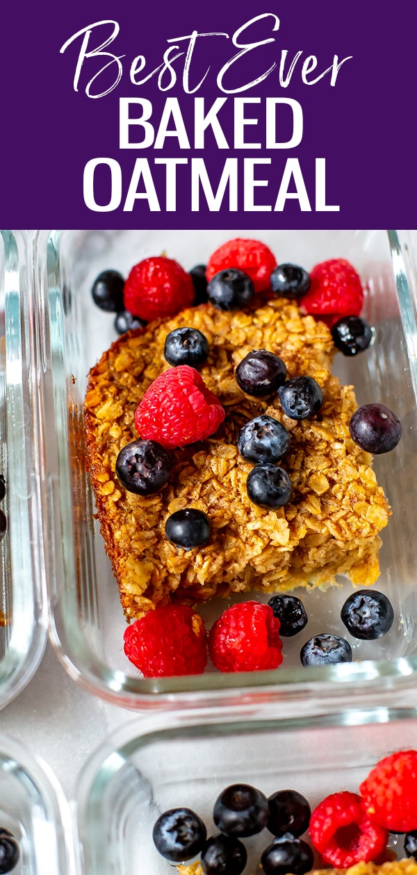 This is the best Baked Oatmeal Recipe ever, and it's really healthy too, making it the perfect breakfast for meal prep or a crowd. Top with fresh berries for a well-rounded breakfast. #bakedoatmeal #breakfast
