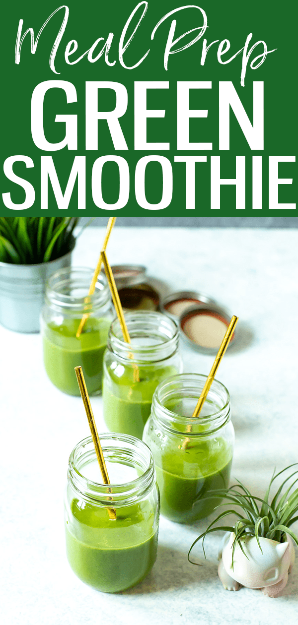 This Meal Prep Green Smoothie is ready in 15 minutes and made with bananas, cucumber, spinach, mango, green apple and hemp hearts! #mealprep #greensmoothies