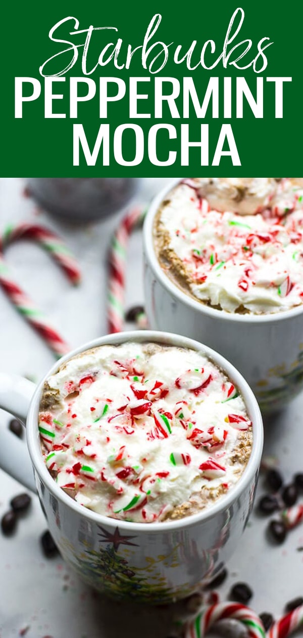 This Skinny Peppermint Mocha is a delicious, calorie-wise version of the Starbucks holiday coffee drink complete with candy canes, whipped cream and mint syrup!  #peppermintmocha #starbucks #holiday