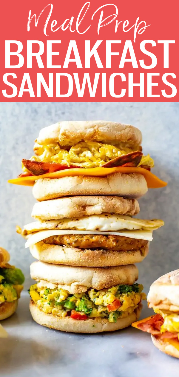 These Easy Breakfast Sandwich Recipes are perfect for meal prep and freezer-friendly. Try Sausage & Swiss, Bacon & Cheddar or Veggie! #mealprep #breakfastsandwich