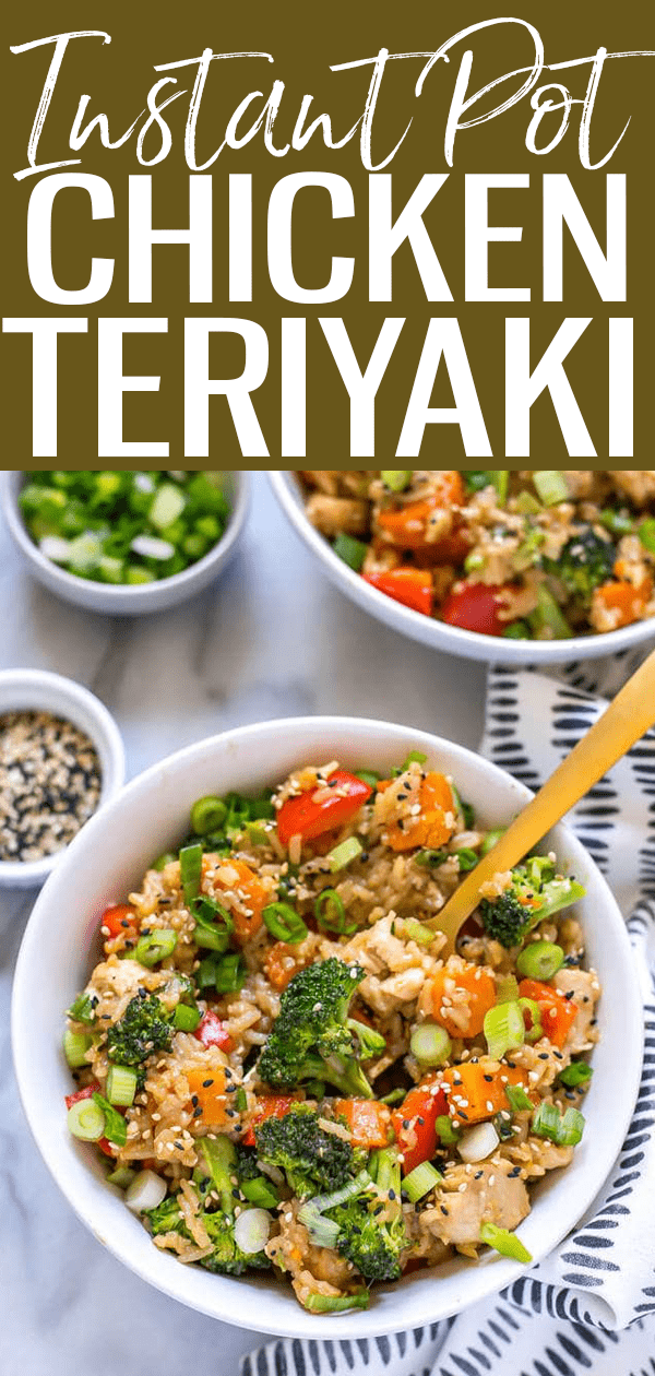 How to make Instant Pot chicken teriyaki The amazing thing about this Instant Pot chicken teriyaki recipe is that everything is cooked together. You don’t need separate pans for the chicken, rice and sauce. This is by far the easiest way I’ve ever made chicken teriyaki. Dice the chicken into one inch pieces Put the olive oil, chicken, hoisin sauce, rice vinegar, garlic, ginger, carrots and water into the Instant Pot. Put the rice in last. It will float on top of the other ingredients. Set the Instant Pot to cook for two minutes. Perform a quick pressure release. Add the broccoli, red pepper and green onions and put the lid back on for five minutes. These veggies will get soggy if you cook them under high pressure. Letting them sit with the other hot ingredients for a few minutes will steam them just enough. Garnish with green onions and sesame seeds. #chickenteriyaki #instantpot