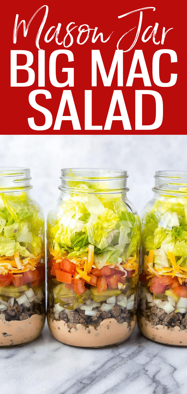 These Meal Prep Low Carb Big Mac Salad Jars are like a healthy cheeseburger - you probably already have the sauce ingredients!  #bigmac #masonjarsalad