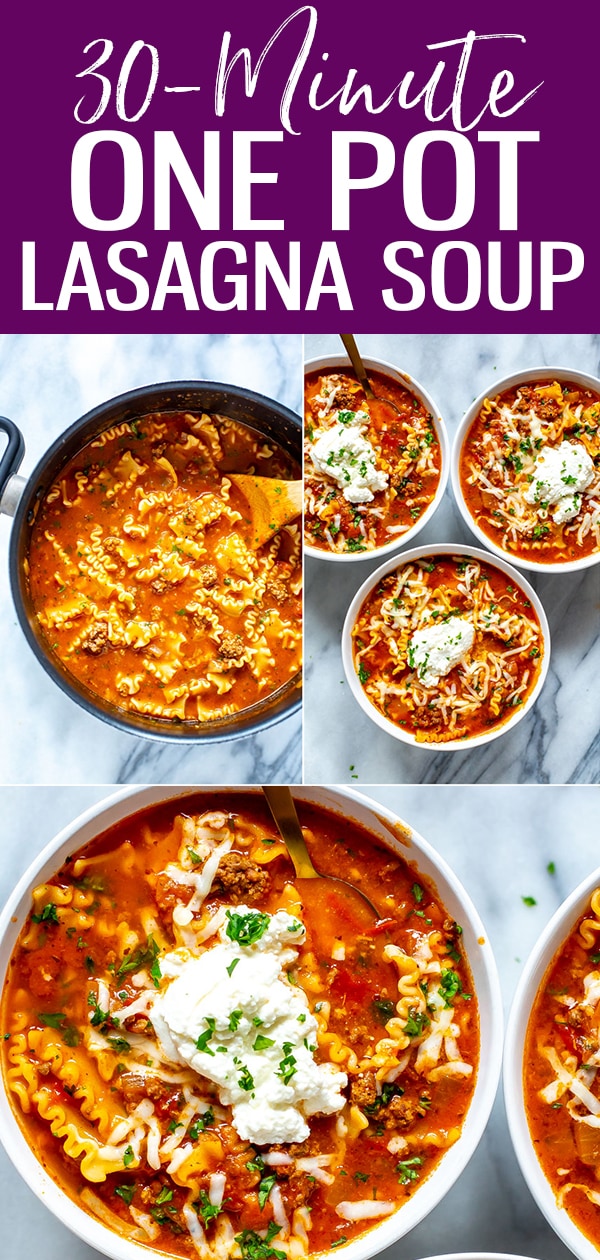 This 30-Minute One Pot Lasagna Soup is the best way to enjoy all the flavors of lasagna without any of the assembly - plus you can freeze the leftovers! #lasagnasoup #onepot #30minutedinner
