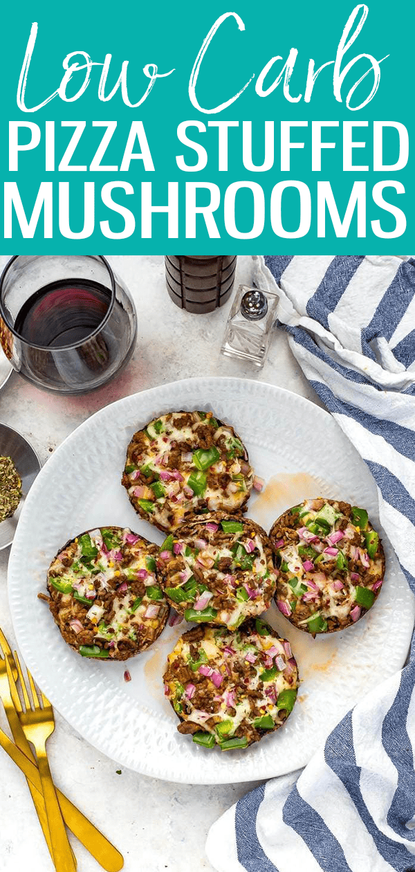 These Easy Pizza Stuffed Portobello Mushrooms are a delicious low-carb way to enjoy pizza, and they're ready in under 40 minutes! #stuffedmushrooms #lowcarb
