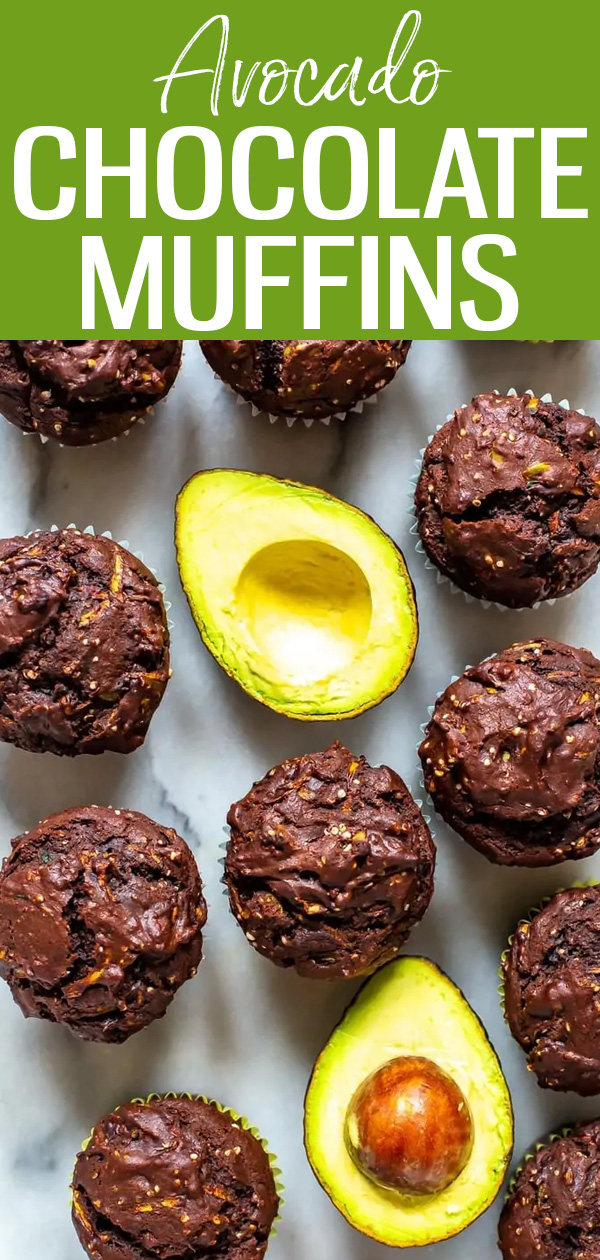 These Avocado Chocolate Zucchini Muffins are a delicious and high-protein breakfast made with healthy fats like olive oil and hemp hearts. #healthybreakfast #muffins