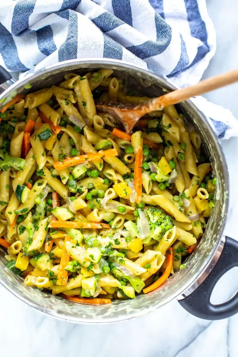 Creamy One-Pot Penne Primavera with Shrimp