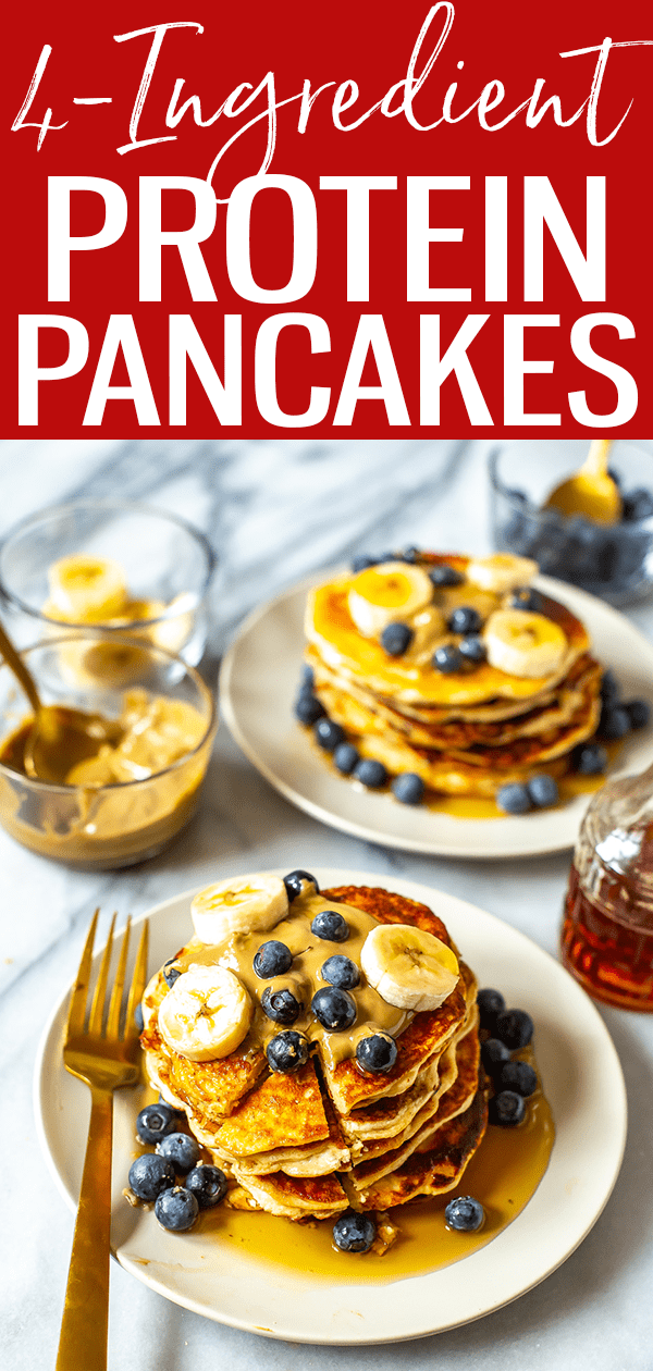 These protein pancakes are the best ever, and they are SO easy to make! All you need are protein powder, egg whites, bananas and baking powder. #proteinpancakes #breakfastfood