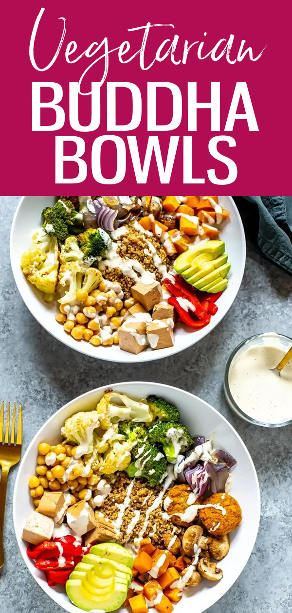 Here's how to build your own buddha bowl using vegan, gluten-free ingredients that can mostly be cooked on a sheet pan. You'll love the tahini dressing! #vegetarianrecipes #buddhabowls