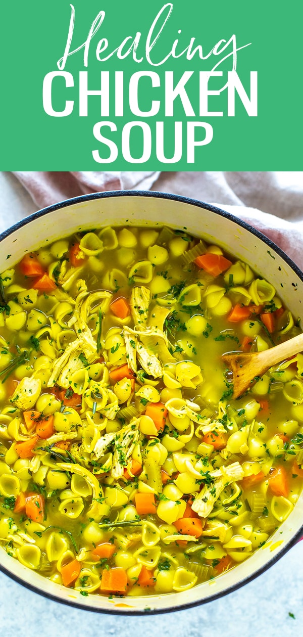 This is the BEST EVER Healing Chicken Soup, packed with healthy ingredients and SO much flavor. It's the only chicken soup you'll ever want to eat! #chickensoup