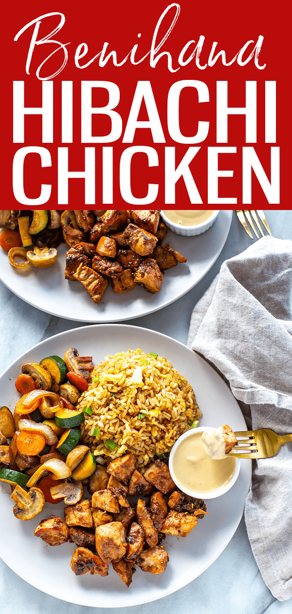 This Hibachi Chicken is just like the kind you get at Benihana – it's a delicious Japanese-inspired dish served with fried rice and sautéed vegetables. #benihanacopycat #hibachichicken