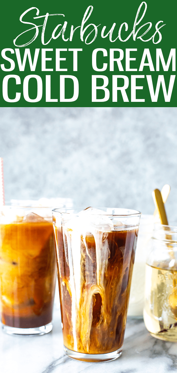 This Vanilla Sweet Cream Cold Brew is just like the version at Starbucks – it's so creamy & refreshing, and the cold brew coffee is so easy! #vanillasweetcream #coldbrew #starbucks