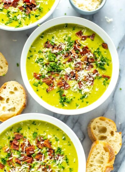 Bowls of cream of asparagus soup