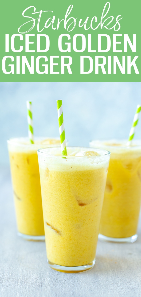 This bright yellow Iced Golden Ginger Drink is made with coconut milk, turmeric, cinnamon, pineapple and ginger - just like the version at Starbucks! #starbucks #icedgoldengingerdrink