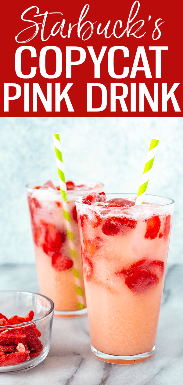 This Starbucks Pink Drink recipe is the PERFECT copycat, made with passion tea, white grape juice & strawberry sparkling water. #starbuckscopycat #pinkdrink