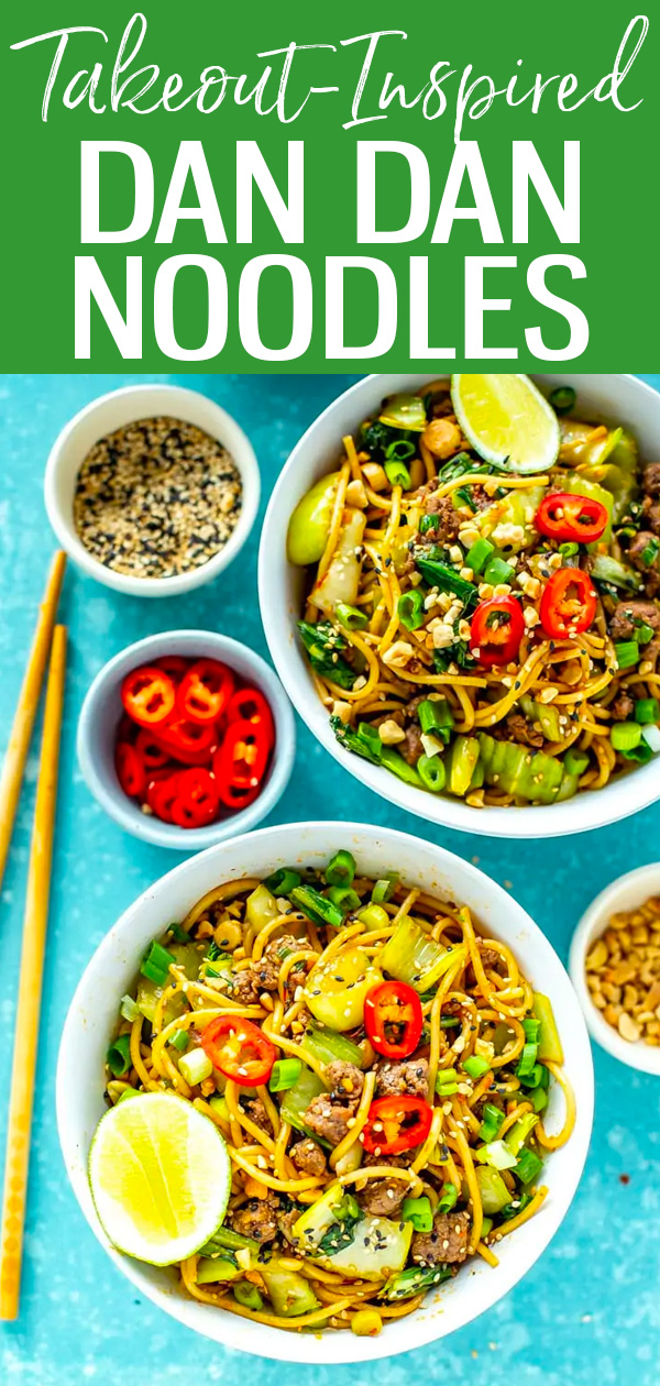 These Faux Dan Dan Noodles are inspired by the spicy stir fry dish and are a great weeknight dinner with ground beef, chili oil and bok choy. #dandannoodles