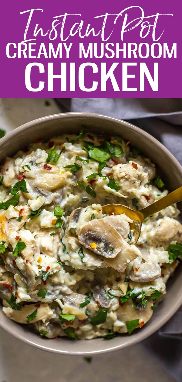 This Instant Pot Cream of Mushroom Chicken is made healthier than the classic version of this dish - say hello to your childhood favourite re-envisioned!  #instantpot #creamofmushroomchicken