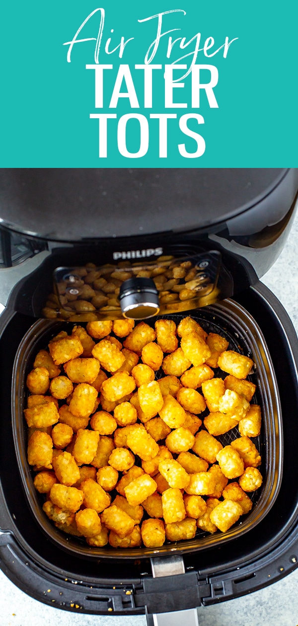 This is the easiest way to cook frozen Tater Tots in the Air Fryer - plus get my bonus recipe for delicious dipping sauce you can make while they're frying! #airfryer #tatertots