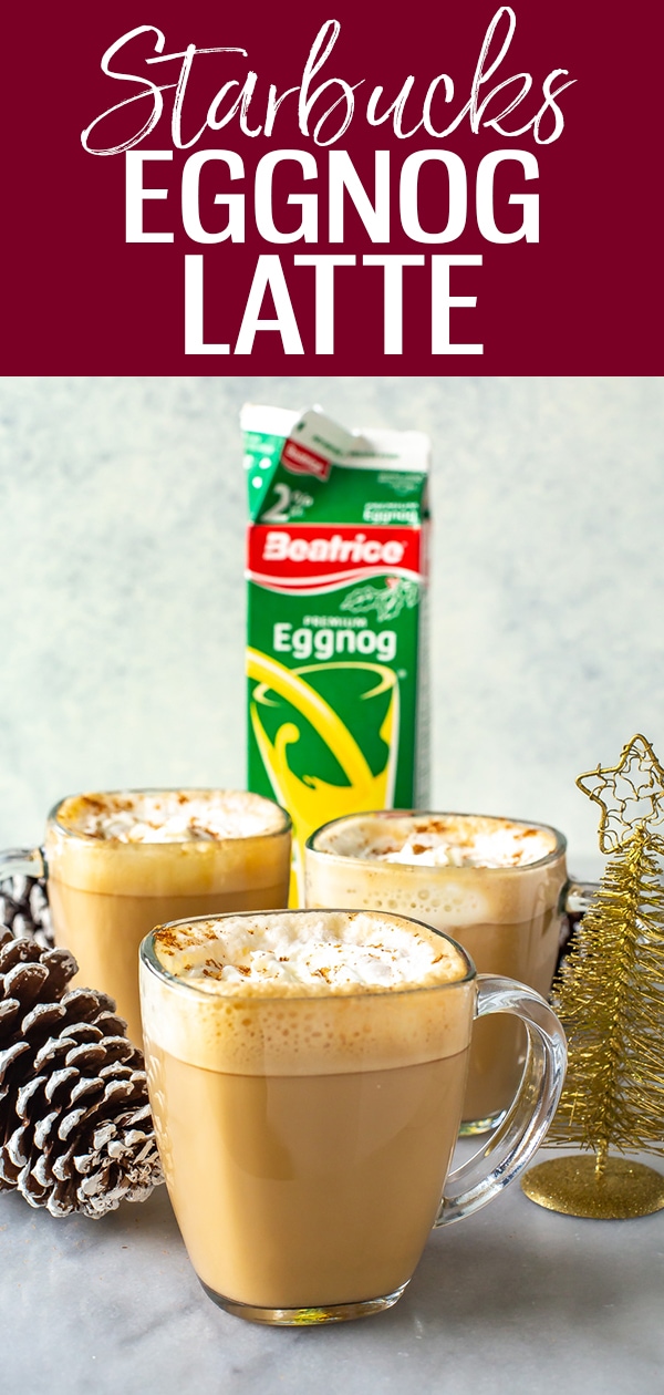 This Starbucks Eggnog Latte is the perfect copycat holiday favourite made with steamed eggnog and espresso, then topped with nutmeg. #starbucks #eggnoglatte