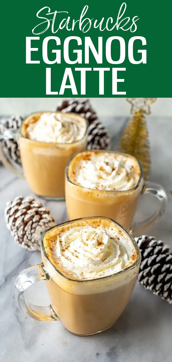 This Starbucks Eggnog Latte is the perfect copycat. It’s a holiday favourite made with steamed eggnog and espresso, then topped with nutmeg. #starbucks #eggnoglatte