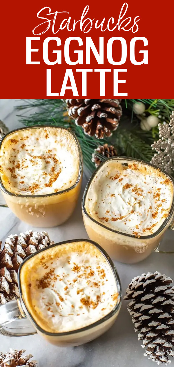 This Starbucks Eggnog Latte is the perfect copycat. It’s a holiday favourite made with steamed eggnog and espresso, then topped with nutmeg. #starbucks #eggnoglatte