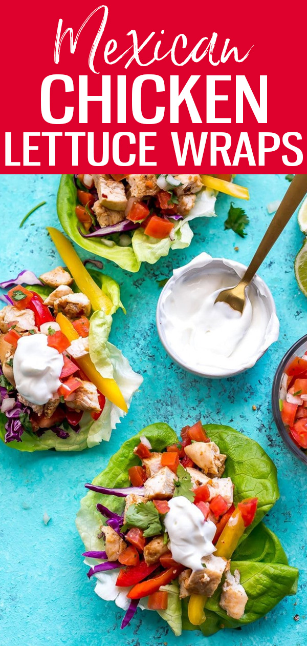 These Mexican-Inspired Chicken Lettuce Wraps make the perfect healthy dinner idea – they’re low carb and the chicken is great for meal prep! #lowcarb #lettucewraps