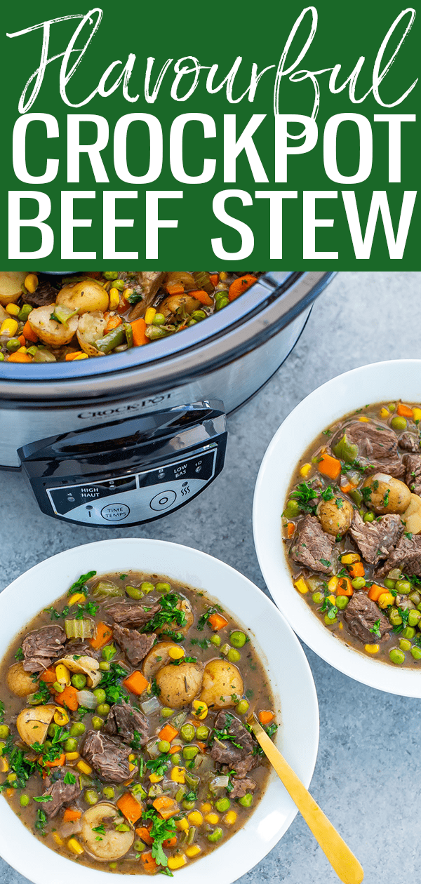 This is the most delicious Crockpot Beef Stew - the beef is fall apart tender, and it is the ultimate comfort food for fall and winter. #Crockpot #BeefStew