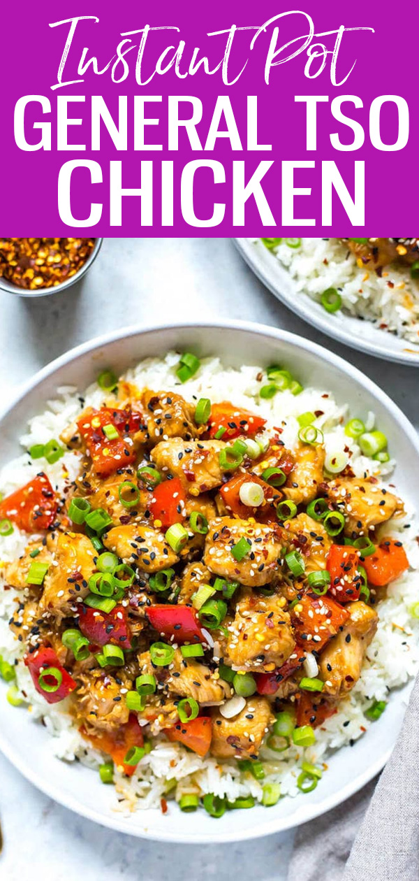 This Instant Pot General Tso’s Chicken is a healthier spin on the takeout dish made in one pot with pantry staples you already have on hand. #generaltso #instantpot