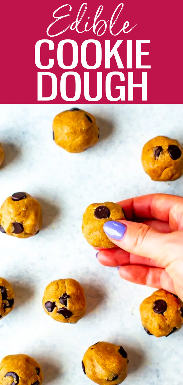 This Edible Cookie Dough is made with nutrient-packed ingredients like oat flour, maple syrup and coconut oil. It’s the perfect sweet treat! #cookiedough #ediblecookiedough