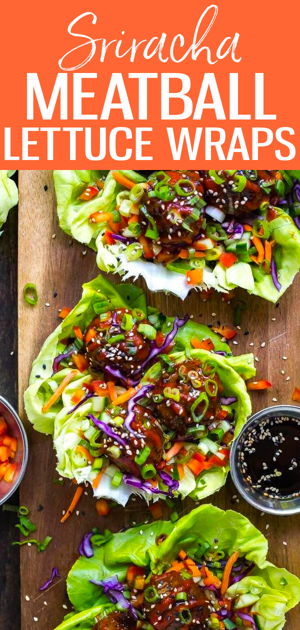 These Sriracha Meatball Lettuce Wraps are a super easy dinner that come together in 30-minutes - plus the meatballs are freezer-friendly! #srirachameatball #lettucewraps