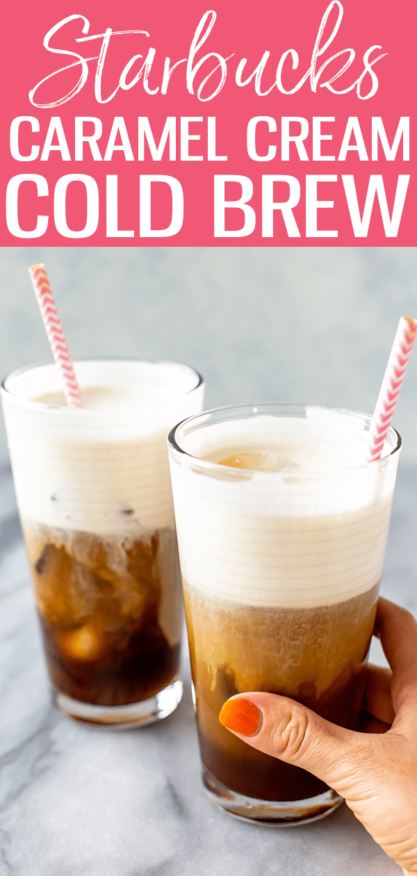 This Salted Caramel Cream Cold Brew is a perfect Starbucks copycat. This iced coffee with caramel and salted cold foam is the perfect treat! #coldbrew #starbuckscopycat