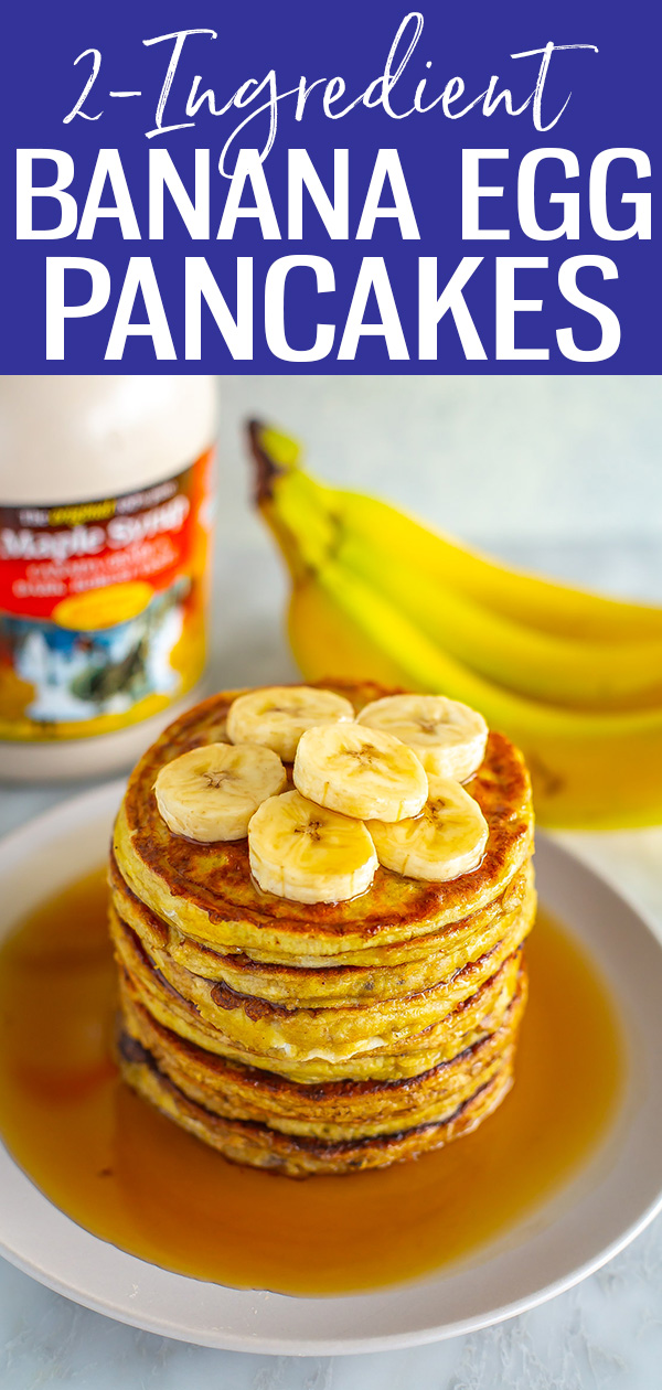 These Meal Prep Banana Egg Pancakes are a delicious grab & go breakfast idea made with just two ingredients: eggs and bananas! #twoingredients #pancakes