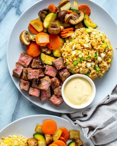 hibachi steak with rice and vegetables