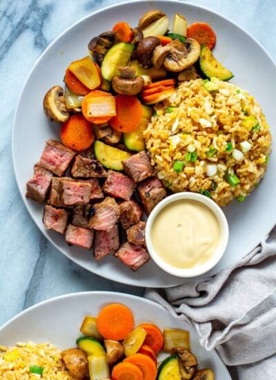 hibachi steak with rice and vegetables