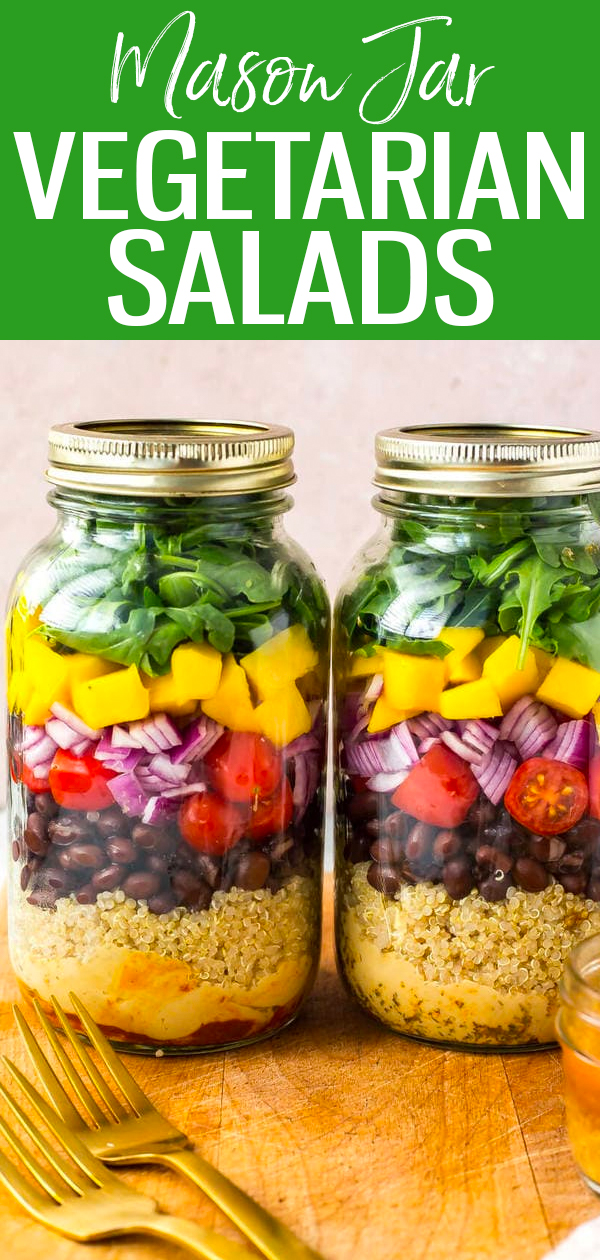 The Ultimate Vegetarian Mason Jar Salad is packed with protein and a delicious hummus base that acts as an extra layer of flavour! #masonjar #vegetariansalads