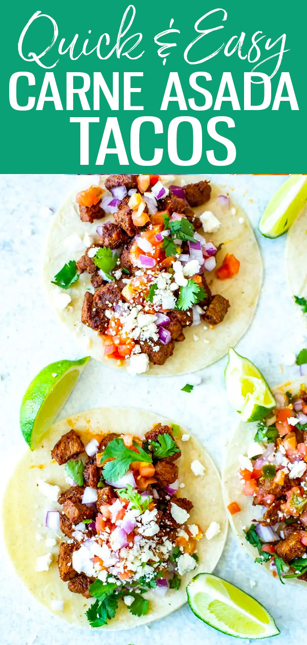 These Carne Asada Tacos are the best Mexican street tacos on the internet with an addictive citrusy steak marinade that’s so easy to make! #carneasada #tacos