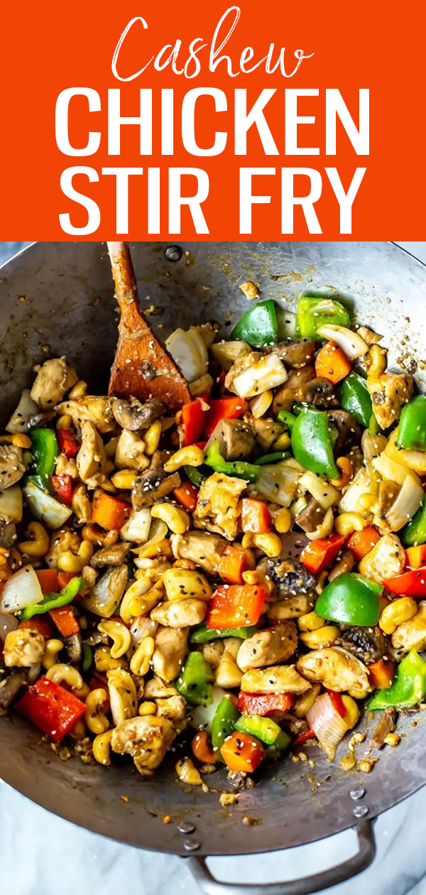This Easy Cashew Chicken Stir Fry is better than takeout and great for meal prep. Plus, the sauce is made using mostly pantry staples! #cashewchicken #stirfry