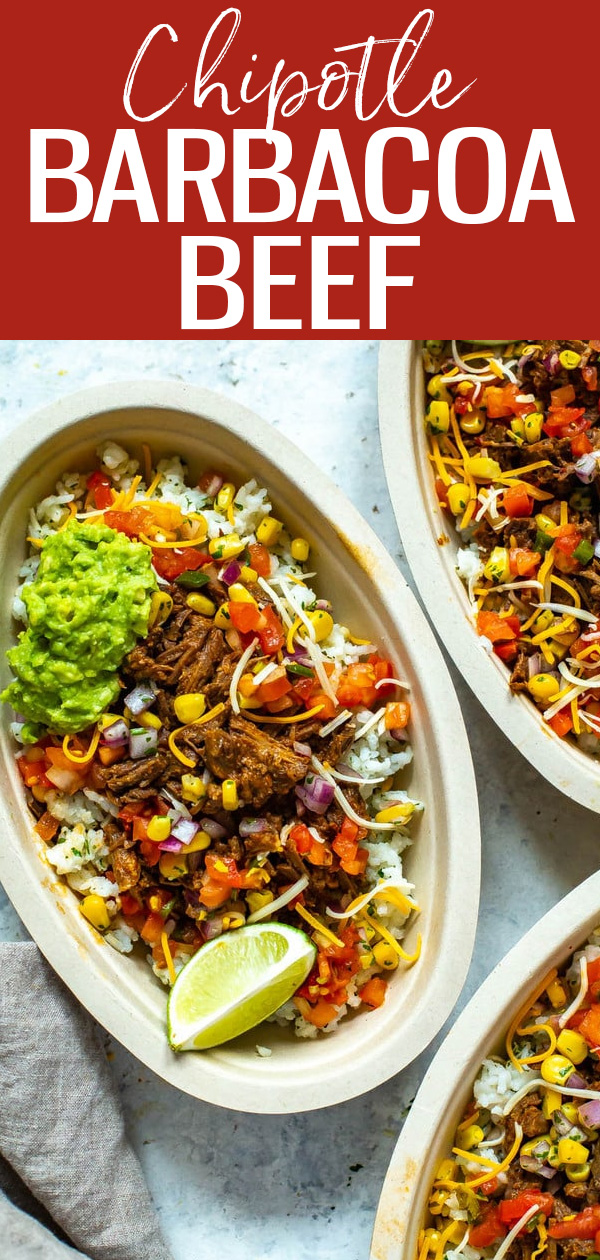 These Instant Pot Barbacoa Bowls are a perfect Chipotle copycat! The beef stays tender and flavourful with a natural pressure release. #instantpot #beefbarbacoa
