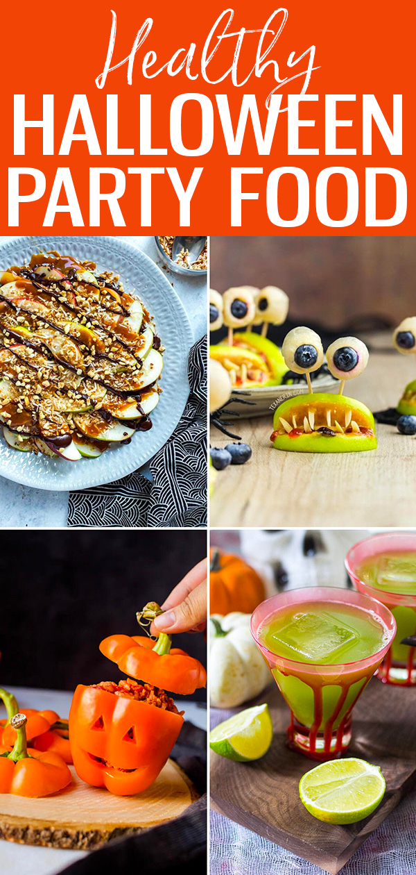 These Healthy Halloween Party Food ideas are guaranteed to bring the spooky fun! They’re super tasty but aren’t loaded with sugar. #halloweenrecipes #partyfood
