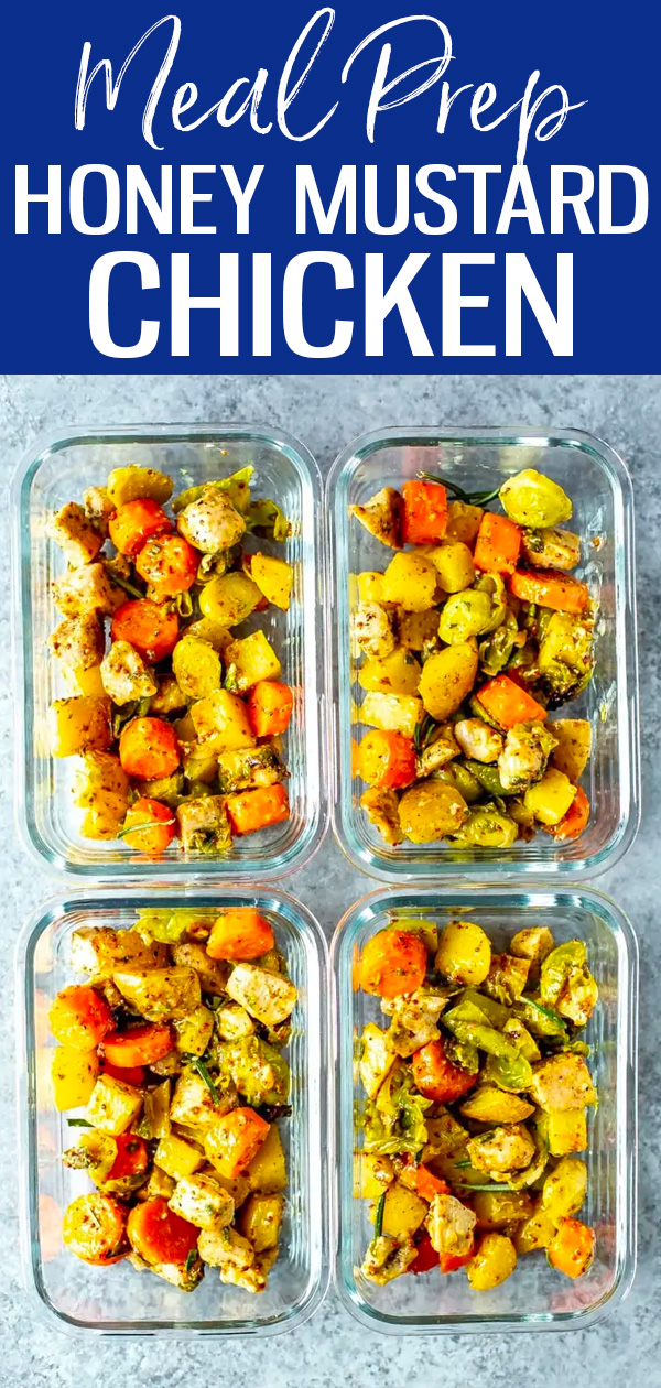 This Baked Honey Mustard Chicken comes together on one sheet pan for minimal clean up - it's a 30-minute dinner with a delicious sauce! #sheetpan #honeymustard #sheetpanchicken