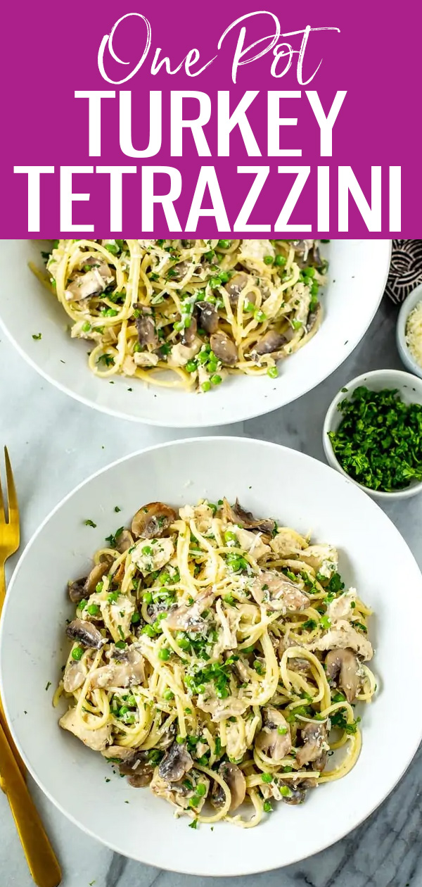 This is the Best Ever Turkey Tetrazzini! The cheesy and creamy pasta dish with mushrooms and peas makes leftover turkey delicious again. #turkeytetrazzini #onepotpasta