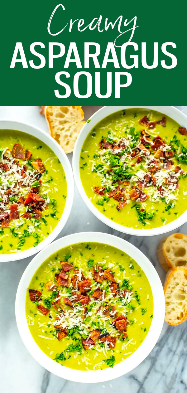 This easy Cream of Asparagus Soup is full of vibrant flavours and delicious veggies that you’ll want to make time and time again. #asparagussoup