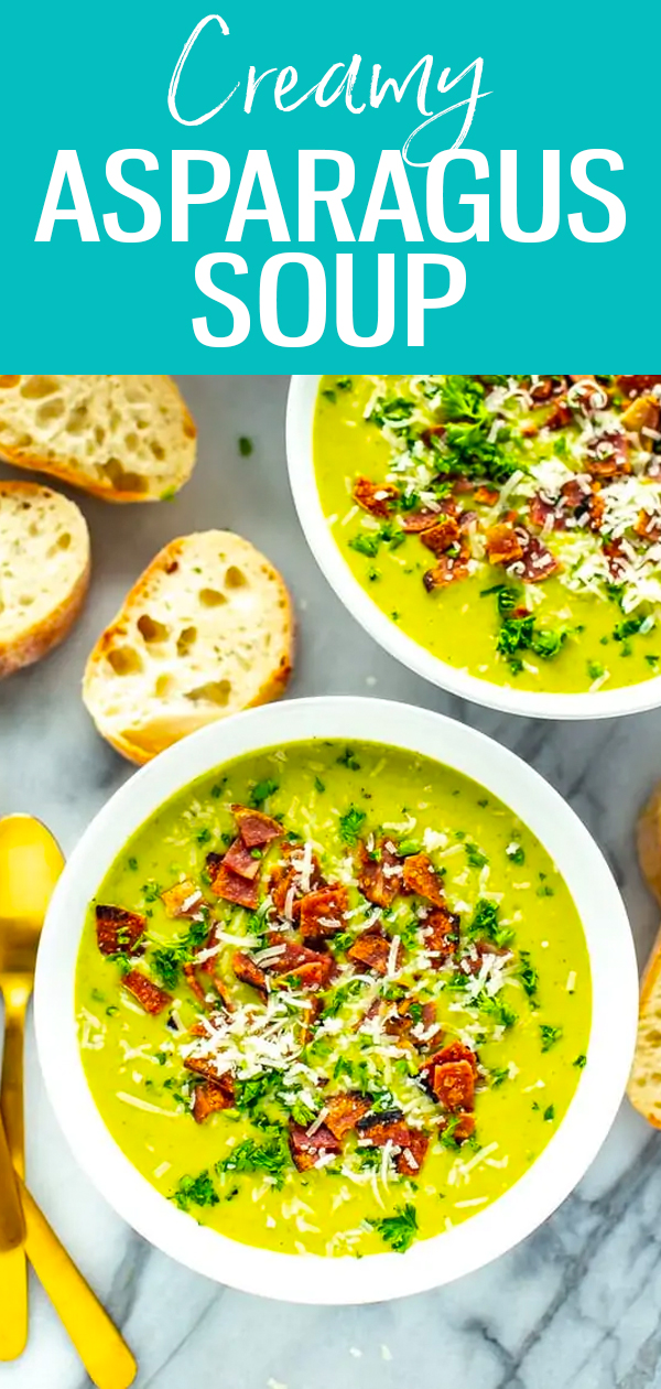 This easy Cream of Asparagus Soup is full of vibrant flavours and delicious veggies that you’ll want to make time and time again. #asparagussoup