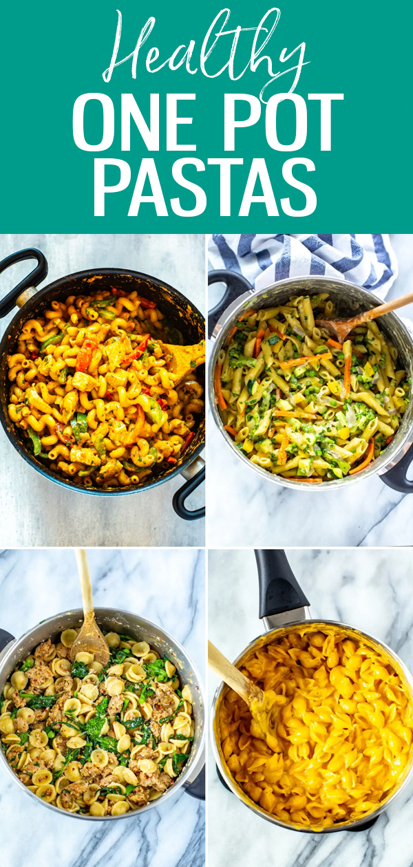 These Healthy One Pot Pastas will help you get a delicious meal on the table fast - all without leaving a pile of dishes to clean up!  #onepot #pasta