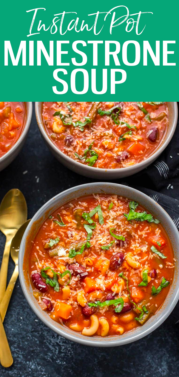 This easy Instant Pot Minestrone Soup is a delicious spin on the Italian classic that comes together in less than 20 minutes. #instantpot #minestrone
