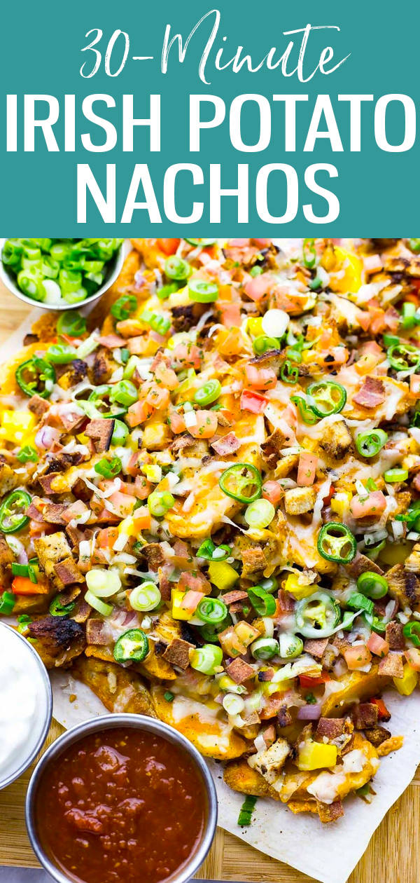 These 30-Minute Irish Nachos are such a fun way to celebrate St. Patrick's Day, and they're made super easy thanks to frozen potato wedges!  #irishpotato #nachos