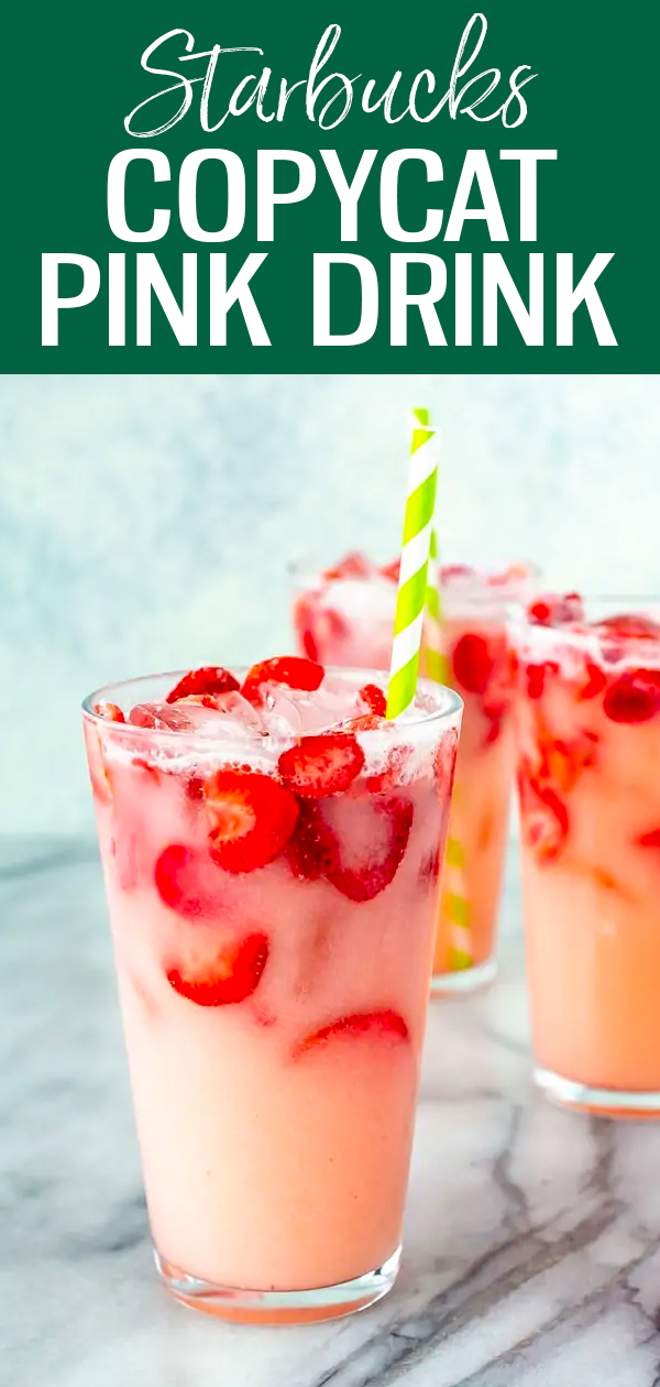 This Starbucks Pink Drink recipe is the perfect copycat, made with passion tea, strawberry sparkling water and creamy coconut milk. #starbuckscopycat #pinkdrink